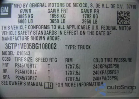 2011 GMC Sierra 1500 Sle z USA, uszkodzony, nr VIN 3GTP1VE05BG108002